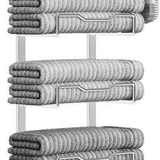 Hanging Towel Racks for Bathroom No Drill - Over The Door 6-Tier Bath Towel Storage Organizer for Small Bathrooms-Back Door Large Tiered Towel Holder Hanger for Rolled Towels RV Camper Silver