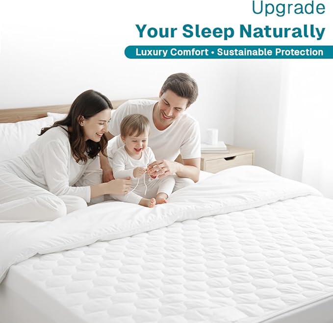 FABDREAMS Organic Quilted Mattress Protector Twin XL Size | Mattress Pad| Mattress Cover| Naturally Breathable | Noiseless| Fits up to 17" Deep Pockets| Temperature Regulating | White