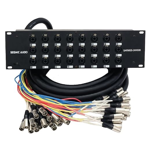 Seismic Audio SARMSS-24x530 Rack Mount 24 Channel XLR TRS Combo Splitter Snake Cable - 5' & 30' XLR trunks