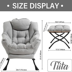 Tiita Lazy Chair with Ottoman, Modern Large Accent Lounge Armchair, Comfy Leisure Sofa Reading Chair with Footrest for Bedroom, Living Room, Dorm Rooms, Garden and Courtyard, Light Grey
