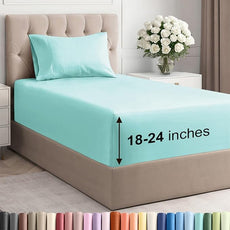 Extra Deep Pocket Twin Sheets - 3 Piece Breathable & Cooling Bed Sheets - Hotel Luxury Bed Sheet Set - Soft, Wrinkle Free & Comfy - Easily Fits Extra Deep Mattresses - Deep Pocket Spa Blue Sheets Set