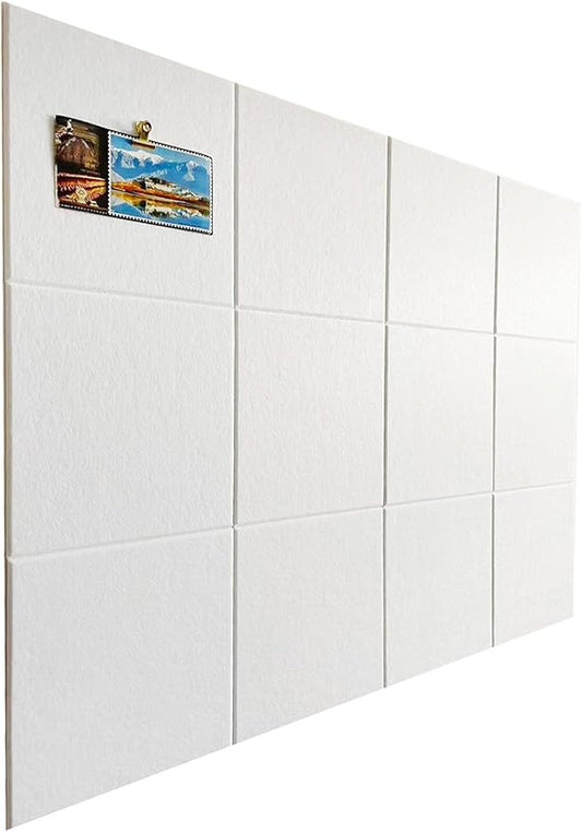 12-Pack White Felt Wall Tiles(11.8“x11.8”Each), 47.2“x 35.4” Large Cork Board Alternative, Self-Adhesive Bulletin Pin Board for Office Home Kitchen Photos & Memos
