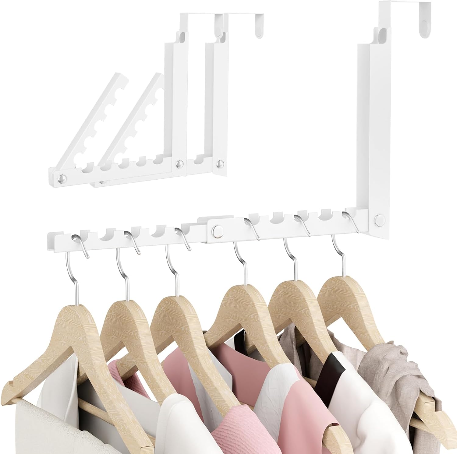 BAKON Over The Door Hanger Folding Clothes Drying Rack, Folding Hanging Coat Rack for Indoor Laundry Room Compact Small Space Foldable Portable Clothing Hanger Hook Collapsible- 2 Pack Dormly