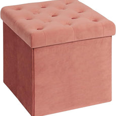 B FSOBEIIALEO Storage Ottoman Cube, Velvet Tufted Folding Ottomans with Lid, Footstool Rest Padded Seat for Bedroom (Warm Red, Medium)