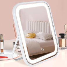 Rechargeable Vanity Mirror with Lights,8x10 Inch 3 Color Lighting Portable Makeup Mirror with Touch Screen Adjustable LED Lights,Desk Mirror for Travel, Home