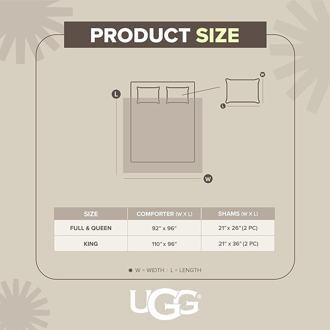 UGG Blissful Full/Queen Comforter Set with 2 Pillow Shams Reversible White Comforter Plush Fluffy Warm Bed Set Premium Down Alternative Bedding for College Dorm Essentials, Full/Queen, Seal Gray