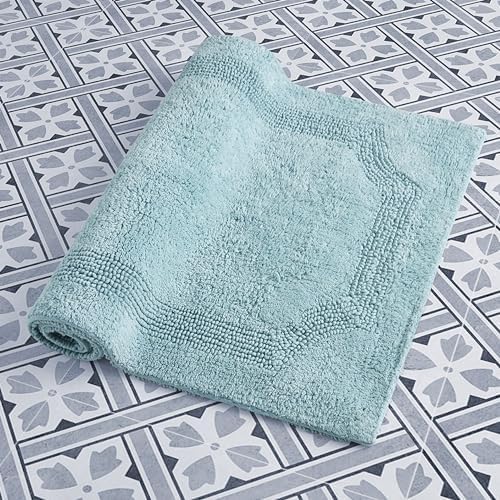 Laura Ashley - Reversible Cotton Bath Mat, Premium Bathroom Décor, Machine Washable Bathroom Rug, Highly Absorbent, 17"x24", Aqua