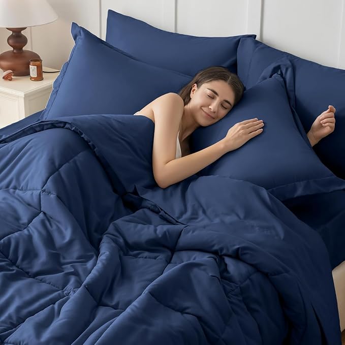 JOLLYVOGUE Twin Comforter Set, Ultra-Soft Bed in a Bag Twin Size 5 Pieces, Oeko-TEX Certified Bedding Set with Down Alternative Comforter, Sheets, Pillowcases & Shams, Navy