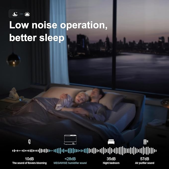 MEGAWISE 2025 Humidifier, 6L Large Capacity, 50H Runtime, Enjoy ultra-quiet, cool mist for your bedroom, nursery, or indoor plants. Top-fill design for effortless convenience (White)