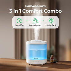 Homvana Small Humidifiers for Bedroom - 2 Packs 1.5L Cool Mist Top Fill Humidifier for Baby Nursery, Essential Oil Diffuser, 3 in 1 for Home Plants Offices and Grow Tents, 7 Color Lights, Ultrasonic
