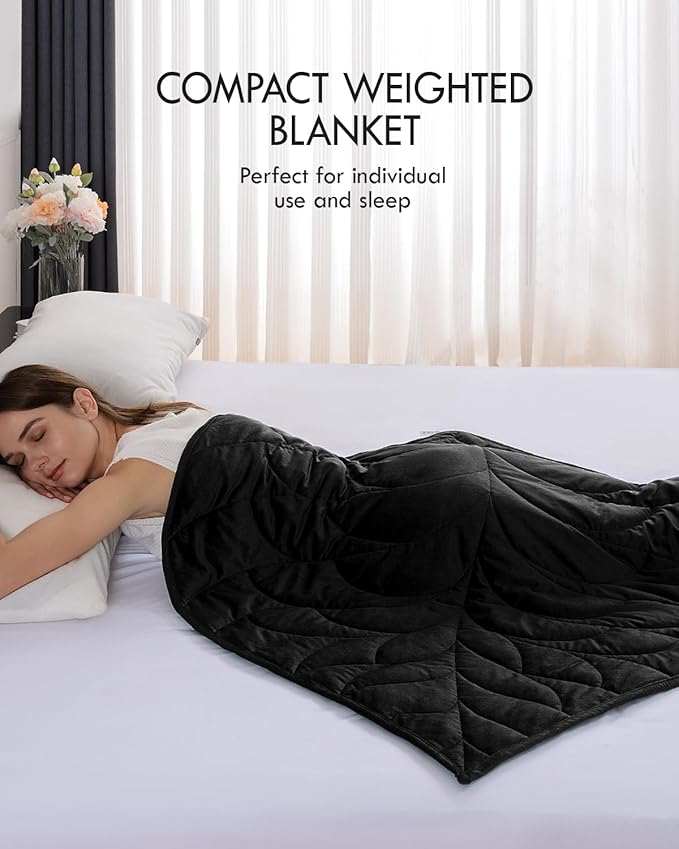 Kaisa Weighted Blanket for Adults (7 lbs, 41" x 53"),Soft Weighted Lap Blanket Machine Washable, Small Heavy Blankets with Glass Beads for Travel & Sleep,Black