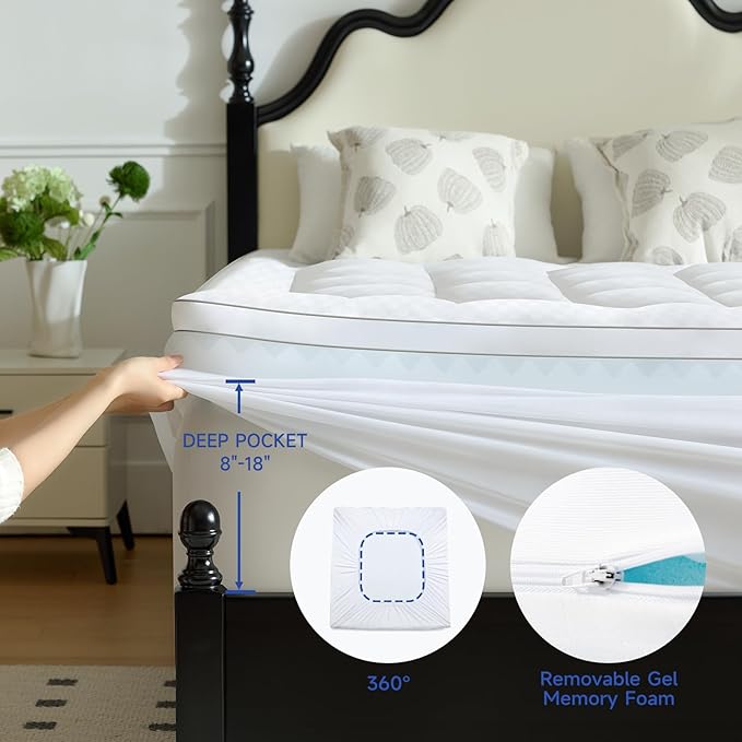 Choc chick 3.5 Inch Memory Foam Mattress Topper King, Dual Layer 2 Inch Gel Egg Crate Memory Foam Plus 1.5 Inch Down Alternative Pillow Top Mattress Pad, Support for Back Pain
