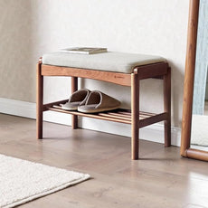 Solid Wood Shoe Bench Assembled, Shoe Rack Bench with Cushion for Entryway, Living Room, Bedroom, Hallway, 11.8