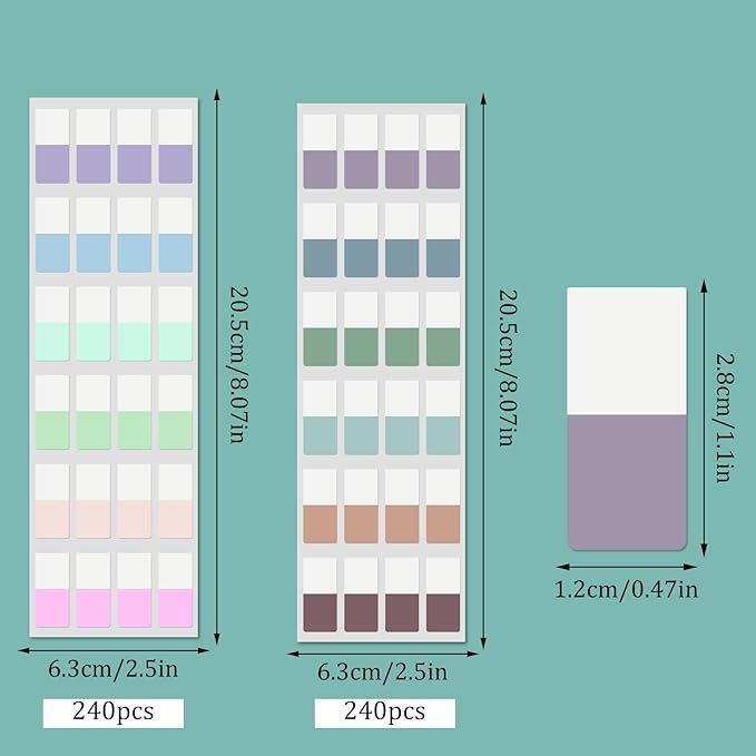 480 Pcs Sticky Index Tabs, Colored Book Sticky Tabs for Notebooks, Repositionable Page Tabs for Notebooks File Classification,12 Colors (0.5×1inch)