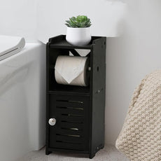 AOJEZOR Toilet Paper Holder Stand: PVC Freestanding Bathroom Cabinet Storage for Apartment Dwellers - Slim Bathroom Storage - Black
