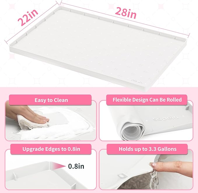 Sdpeia Under Sink Mat 28"×22" Waterproof Silicone Cabinet Liner & Sink Protector for Kitchen & Bathroom, Multi-Purpose Organizers Tray for Pets, Laundry, Cat Litter Mat, White