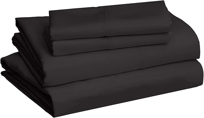 Amazon Basics Lightweight Super Soft Easy Care Breathable Comfortable Microfiber 4 Piece Bed Sheet Set with 14-Inch Deep Pockets, Full, Black, Solid AmazonBasics