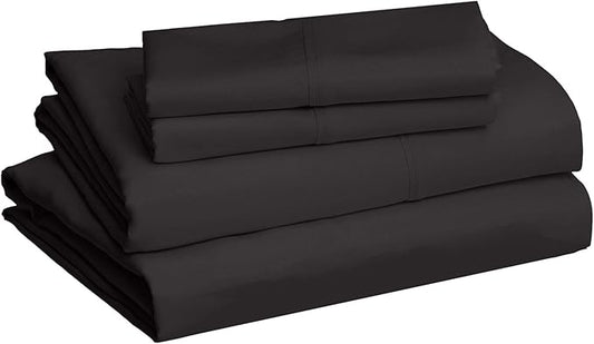 Amazon Basics Lightweight Super Soft Easy Care Breathable Comfortable Microfiber 4 Piece Bed Sheet Set with 14-Inch Deep Pockets, Full, Black, Solid AmazonBasics