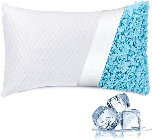 NTCOCO Cooling Bed Pillows Queen Size for Sleeping Shredded Memory Foam Bed Pillows Adjustable Gel for Side Stomach Back Sleepers Washable Removable Cover