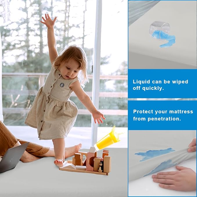 2 Pack Mattress Protector Twin XL Size 100% Waterproof Fitted Mattress Cover, Breathable Noiseless & Machine Washable Bed Cover Deep Pocket from 5" to 21", Bed Protector for Kids Adults Light Grey