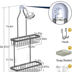 YASONIC Shower Caddy Hanging, Never Rust Shower Organizer Hanging, Aluminum Shower Racks for Inside Shower with Hooks for Razor, Bathroom Organizers and Storage with Soap Holder, Grey