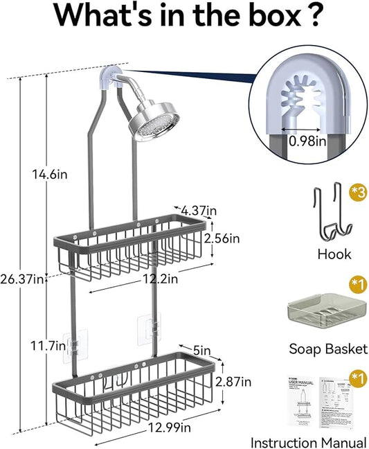 YASONIC Shower Caddy Hanging, Never Rust Shower Organizer Hanging, Aluminum Shower Racks for Inside Shower with Hooks for Razor, Bathroom Organizers and Storage with Soap Holder, Grey