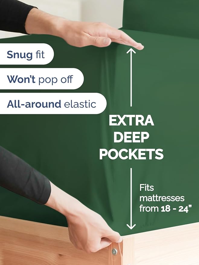 Extra Deep Pocket Cal King Sheets - 4 Piece Breathable & Cooling Bed Sheets - Hotel Luxury Bed Sheet Set - Soft, Wrinkle Free & Comfy - Easily Fits Extra Deep Mattresses - Emerald Green Sheets Set