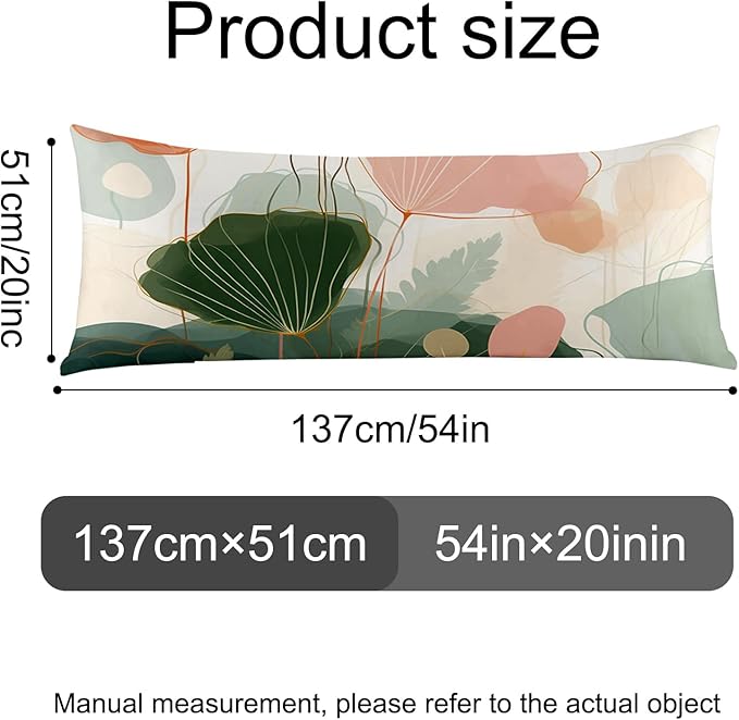 Microfiber Body Pillow Cover with Hidden Zipper,Comfortable Fabric,Floral Print Pattern Body Pillow Case,Lightweight and Breathable,The Size is 20 "X 54"(04-Lotus)