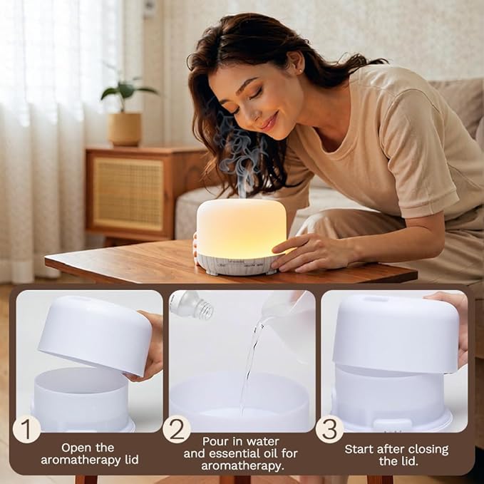 Essential Oil Diffuser 500ml,Aromatherapy Diffuser with 7 LED Lights,Quiet Air Humidifier 4-in-1 with Timer & Auto-Off,Compact Scent Diffuser for Bedroom,Yoga,SPA,Baby Room(Portable Model)