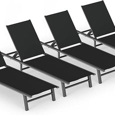 Ciokea Aluminum Outdoor Lounge Chair Set of 4- No Assembly Needed, Foldable Patio Chaise Lounge with 5 Adjustable Positions, Reinforced Frame for Extra Durability, Pool Beach Lounge Chair,Black
