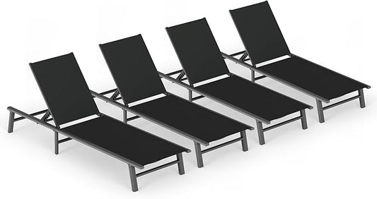 Ciokea Aluminum Outdoor Lounge Chair Set of 4- No Assembly Needed, Foldable Patio Chaise Lounge with 5 Adjustable Positions, Reinforced Frame for Extra Durability, Pool Beach Lounge Chair,Black