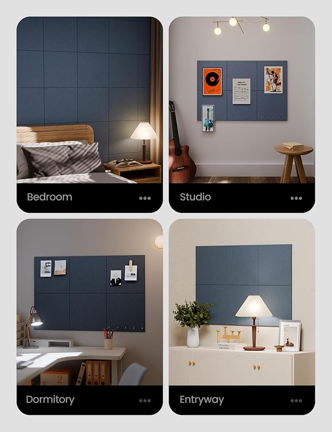 Large Felt Bulletin Board 36" x 24" Cork Board Alternative-6 Pack with 40 Safe Removable Adhesive Tabs, Cork Boards for Walls Cork Board for Home Office Classroom Pin Board-Navy Blue