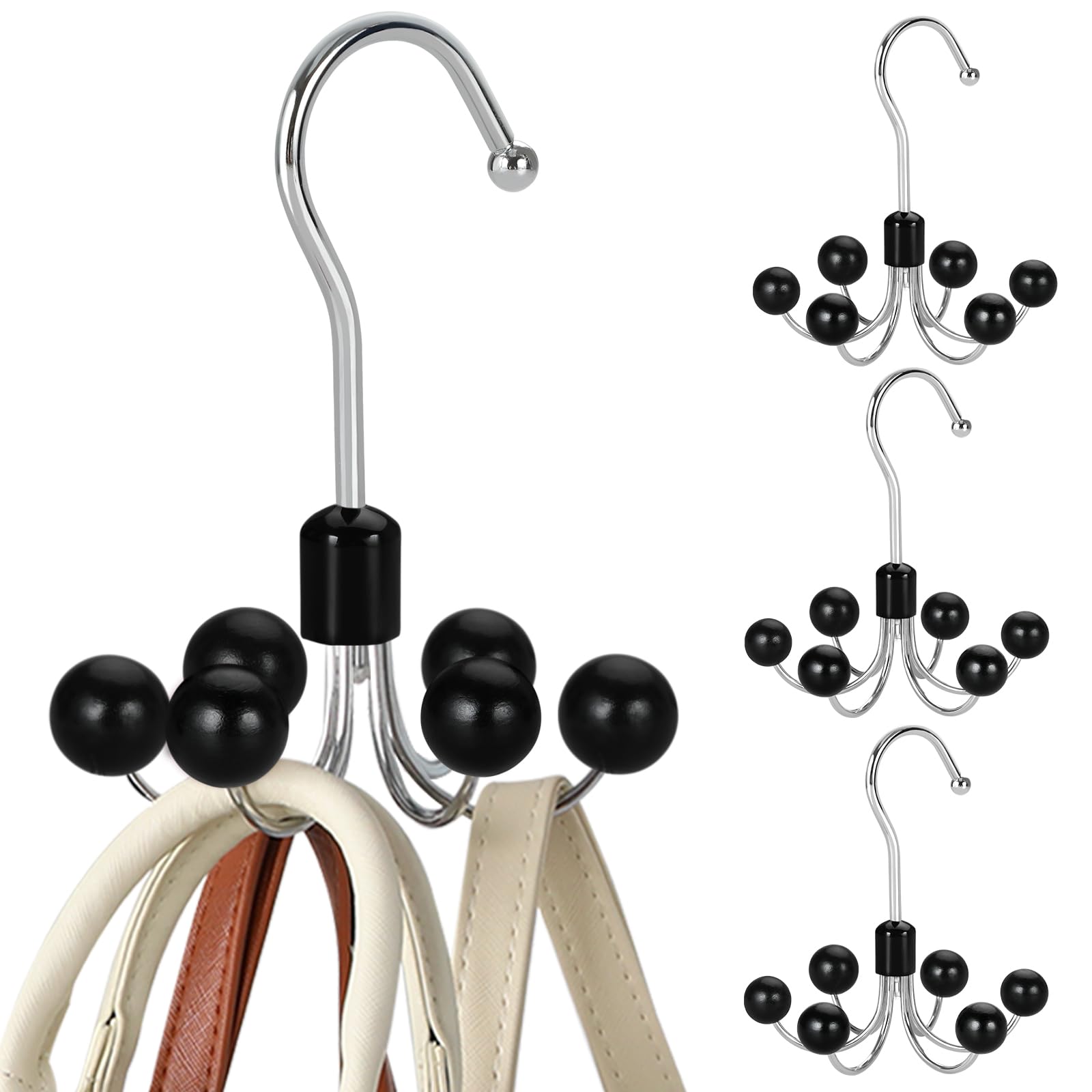 TOPIA HANGER Hoodie Hangers with 6 Wood Balls, 360°Swivel Purse Hanger, Scarf Hanger, Closet Hooks, Handbag Organizer, Bra Hanger, Accessory Organizers for Scarf, Tanktop, Hat, Hoodie CT56W