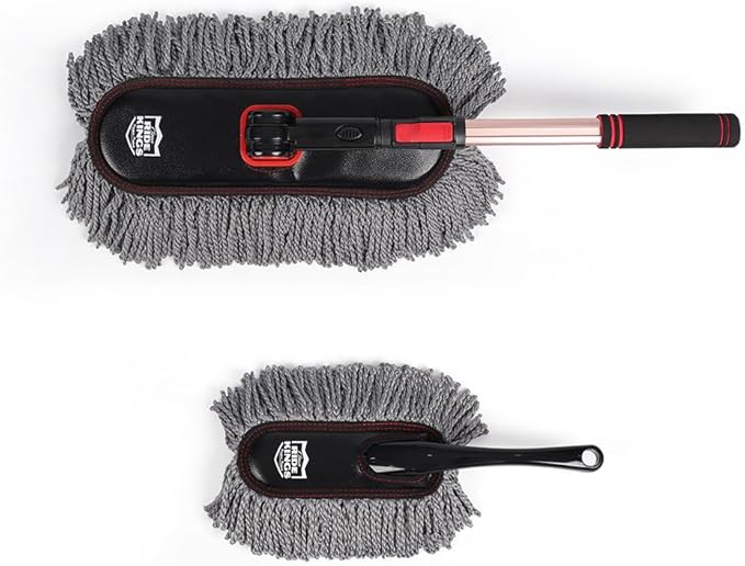 Car Duster Set,Car Duster Exterior Scratch Free with Extendable Handle,Large and Small Auto Brushes Remove Dust for RV and Trucks,Microfiber Interior Brush