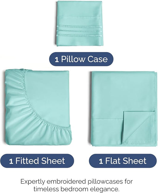 Twin XL Size 3 Piece Sheet Set - Comfy Breathable & Cooling Bed Sheets Set - Hotel Luxury Bedding for Women, Men, Kids, Teens, Boys & Girls - Deep Pockets, Soft and Wrinkle Free - Oeko-Tex - Spa Blue