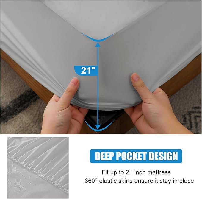 2 Pack Mattress Protector Twin Size 100% Waterproof Fitted Mattress Cover, Breathable Noiseless & Machine Washable Bed Cover Deep Pocket from 5" to 21", Bed Protector for Pets Kids Adults Dark Grey