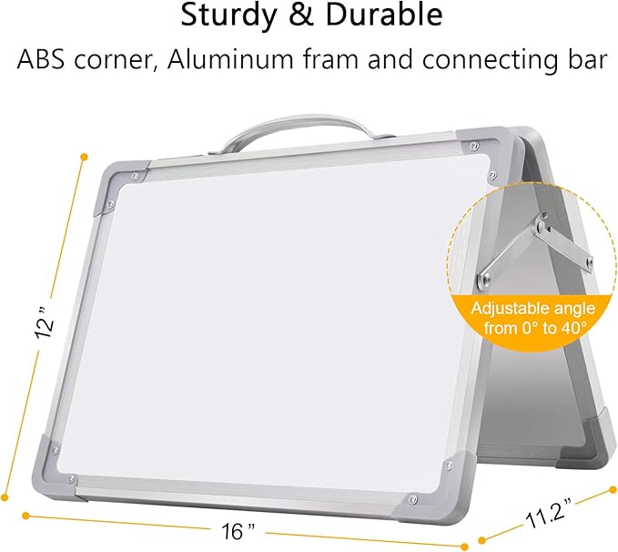 Small Dry Erase White Board 16"X12" Double-Sided Magnetic Portable White Board Desktop Foldable Tabletop Whiteboard Easel for Home, Office, Classroom