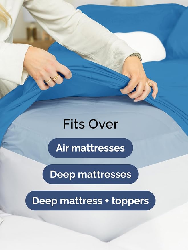 Extra Deep Pocket Twin Sheets - 3 Piece Breathable & Cooling Bed Sheets - Hotel Luxury Bed Sheet Set - Soft, Wrinkle Free & Comfy - Easily Fits Extra Deep Mattresses - Deep Pocket Denim Blue Sheets