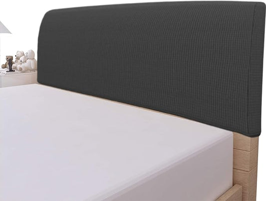 Easy-Going Stretch Bed Headboard Cover,Small Square Jacquard Headboard Slipcover, Dustproof Bed Head Cover for Bedroom (King,Dark Gray)