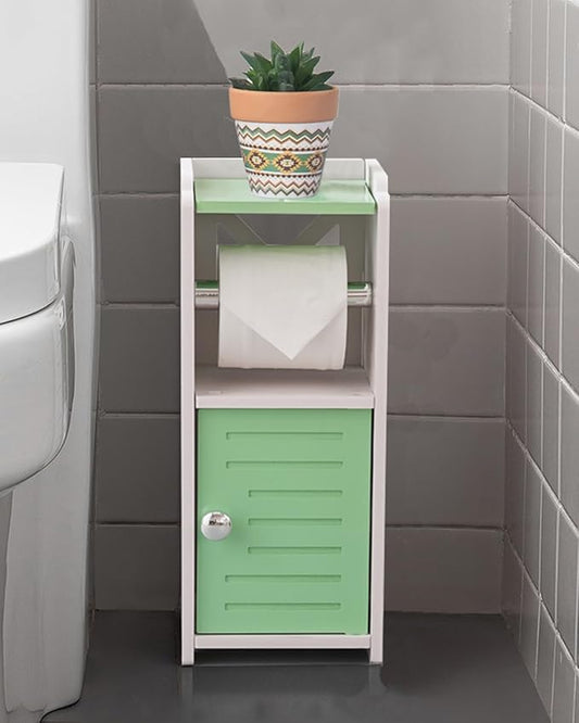 AOJEZOR Toilet Paper Holder Stand: Freestanding PVC Cabinet Storage for Small Bathroom Spaces for Homes and Renters-Mint Green