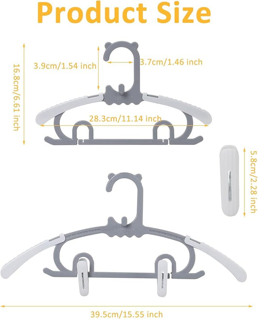 50 Pack Plastic Hangers with 16 Clips, 11-15 inch Adjustable Clothes Hanger, Durable & Non-Slip, Space Saving Coat Hangers for Pants, Jackets and Dress (Grey)