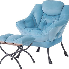 Tiita Lazy Chair with Ottoman, Modern Large Accent Lounge Armchair, Comfy Leisure Sofa Reading Chair with Footrest for Bedroom, Living Room, Dorm Rooms, Garden and Courtyard, Velvet Light Blue