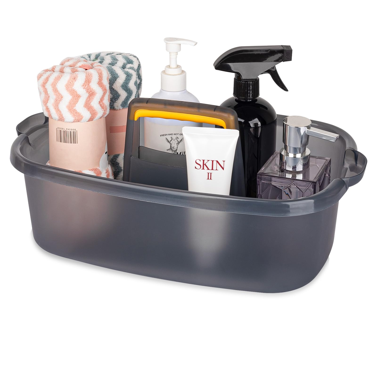 JiatuA Large Cleaning Supplies Caddy Portable Shower Basket Supply Organizer with Handle Plastic Bucket Tool Storage for Bathroom, Bedroom, Kitchen, College Dorm, Garden, Dark Gray Dormly