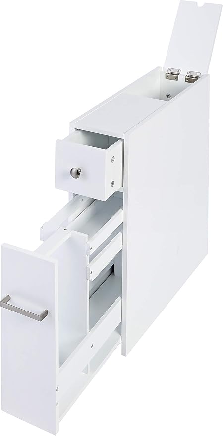 Spirich Slim Bathroom Storage Cabinet, Free Standing Toilet Paper Holder, Bathroom Cabinet Slide Out Drawer Storage, White
