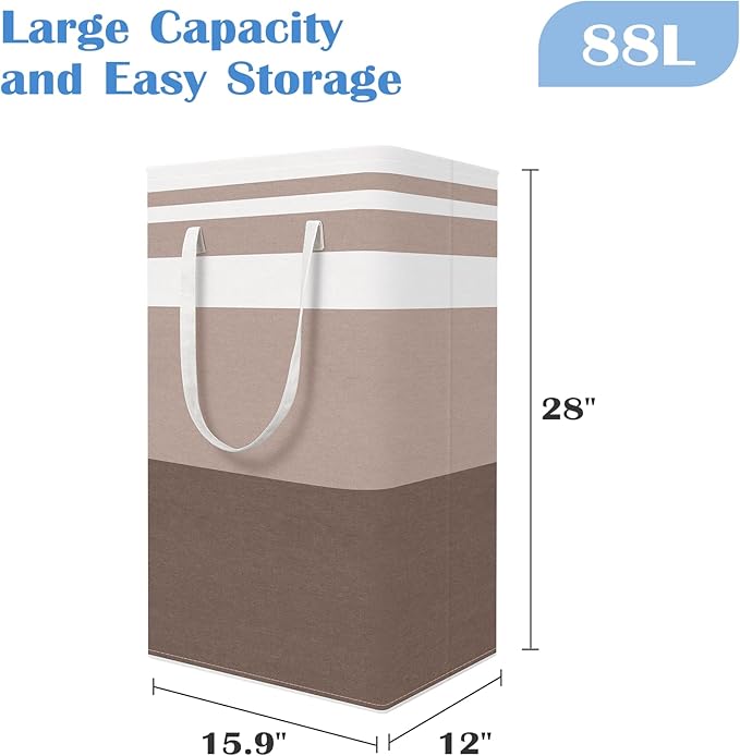 BlissTotes 3-Pack Laundry Basket, Freestanding＆Waterproof Laundry Hamper, Collapsible Tall Clothes Hamper with Easy Carry Handles for Clothes, Towels in the Family and Dorm,Gradient Khaki,88L