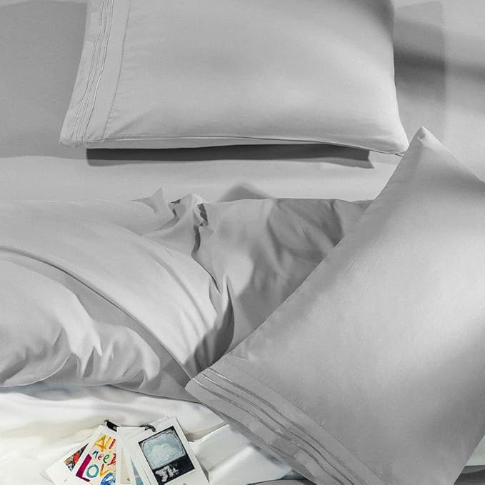 SONORO KATE Bed Sheet Set Super Soft Microfiber 1800 Thread Count Luxury Egyptian Sheets Fit 18-24 Inch Deep Pocket Mattress Wrinkle-6 Piece (Grey, King)