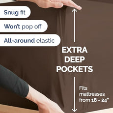 Extra Deep Pocket King Sheets - 4 Piece Breathable & Cooling Bed Sheets - Hotel Luxury Bed Sheet Set - Soft, Wrinkle Free & Comfy - Easily Fits Extra Deep Mattresses - Deep Pocket Brown Sheets Set