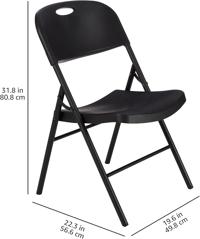Amazon Basics Foldable Portable Sturdy Folding Plastic Chair, 350-Pound Capacity, Black, 2-Pack
