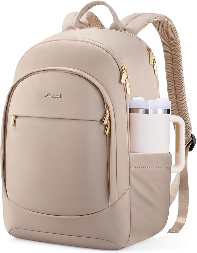 LOVEVOOK Laptop Backpack for Women, 18 Inch Travel Backpack, Large Capacity Casual Daypack, Work Computer Backpack, Travel Backpack for College, Light Beige