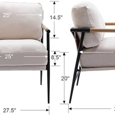 Mid-Century Accent Chair Set of 2, Soft Armchair Chenille Fabric Lounge Chair with Black Metal Legs, Upholstered Leisure Chair for Living Room Bedroom Reception Room, Beige
